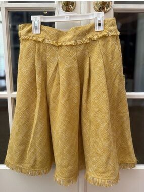 Maeve Mustard Yellow Textured Circle Skirt with Fringe